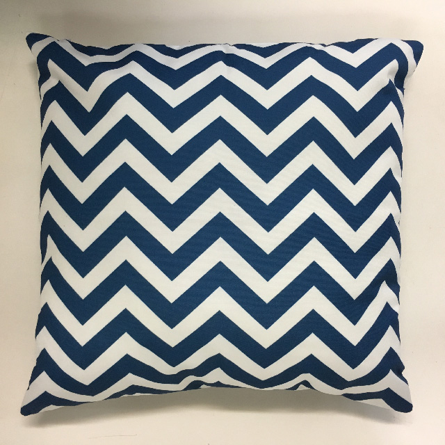 CUSHION, Blue & White Chevron 45cm